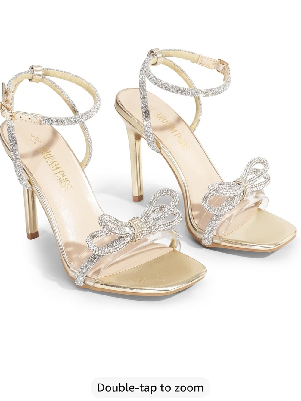 Dream Pairs Gold and Silver Rhinestone Bow Ankle-Strap Heels